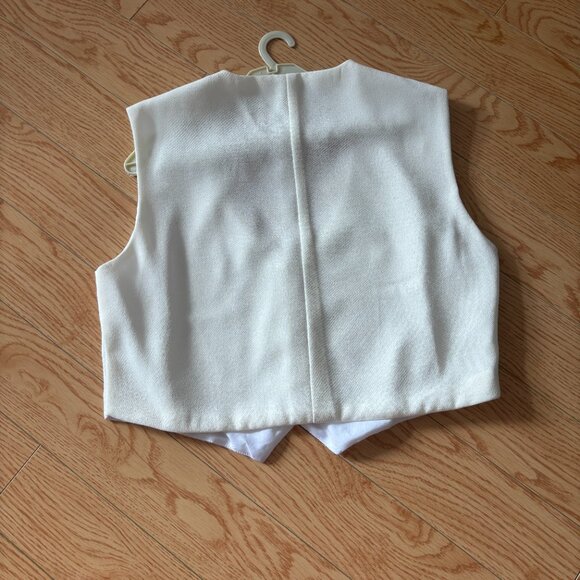 Cropped Sleeveless Vest Buttoned Cream Medium Handmade - Picture 2 of 2